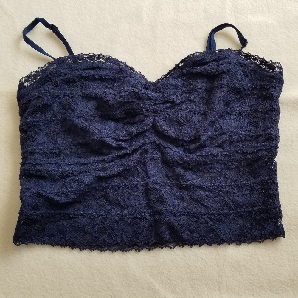 Guess Lace Crop Top with Built in Bra M/L- Blue